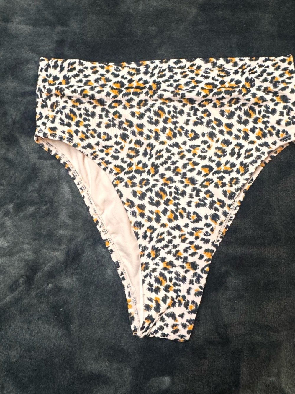 Xhilaration Leopard-Print High-Cut Bikini Bottoms in White, Black & Mustard